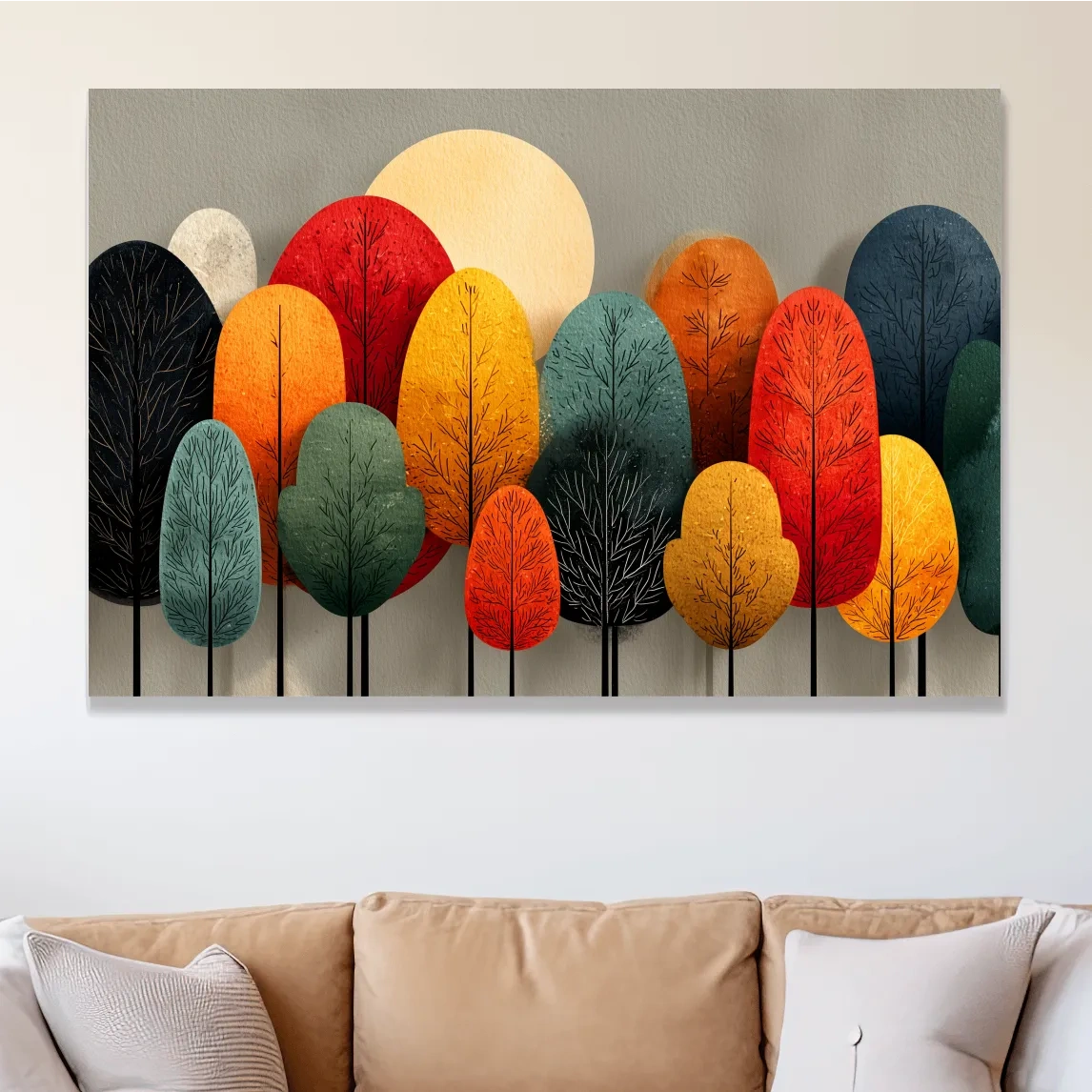 Mid-Century Abstract Autumn Forest Trees - Modern Scandinavian Landscape Artwork