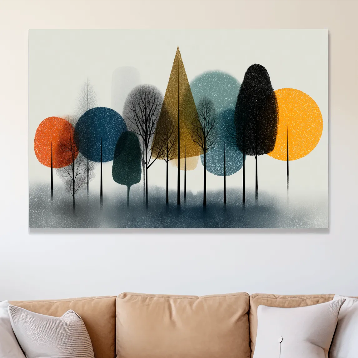 Mid-Century Abstract Forest Trees - Modern Geometric Landscape Wall Art