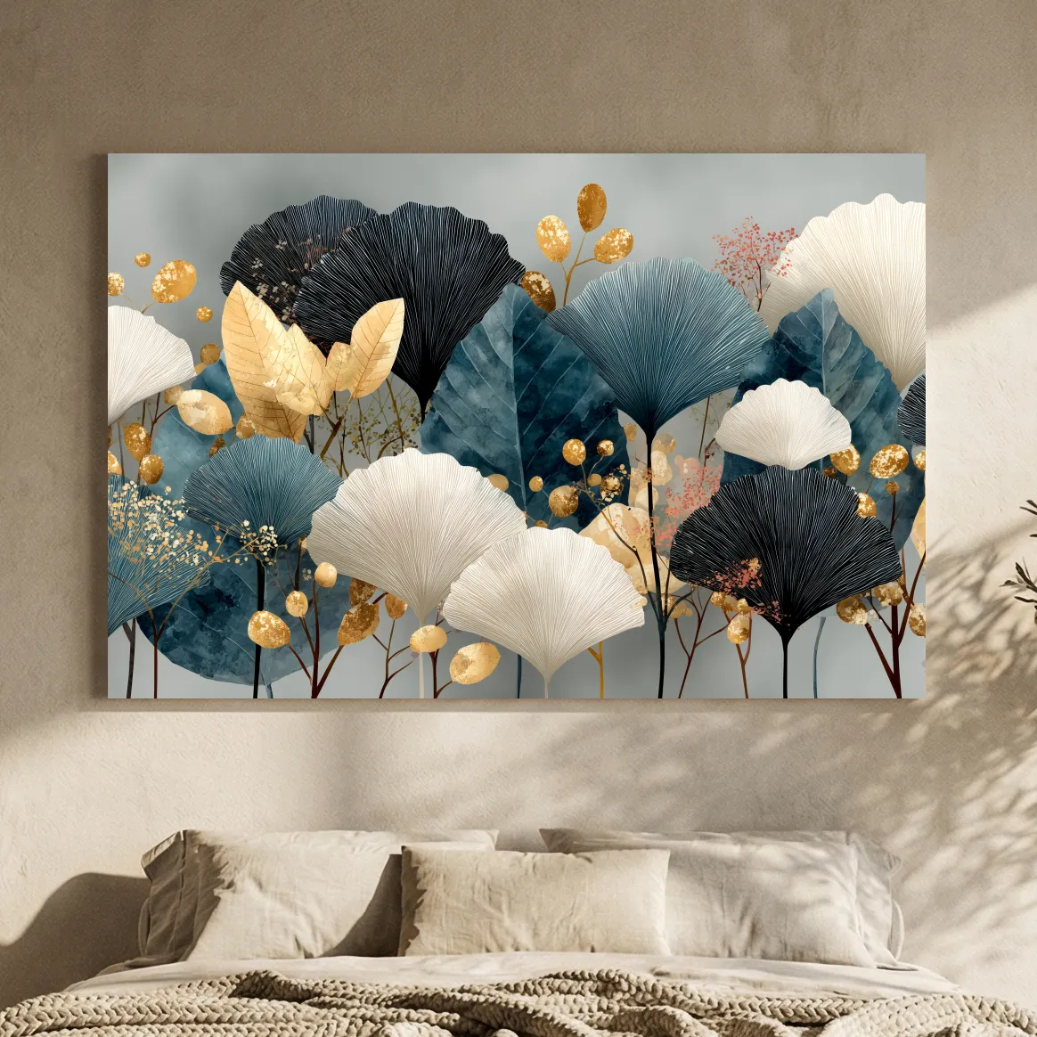 Luxe Ginkgo Leaves Botanical Illustration - Modern Japandi Wall Art