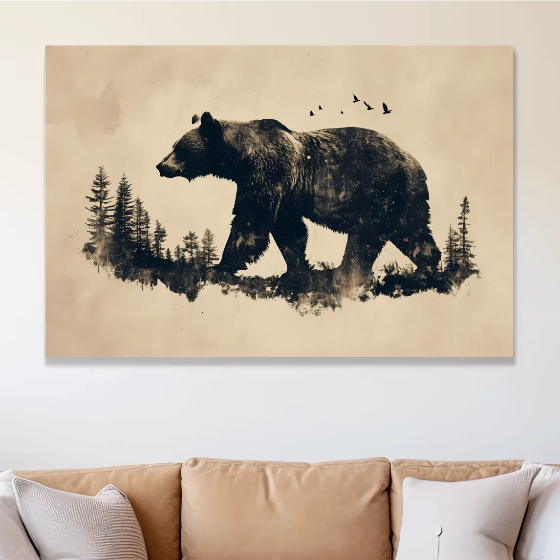 Grizzly bear artwork print, vintage style silhouette