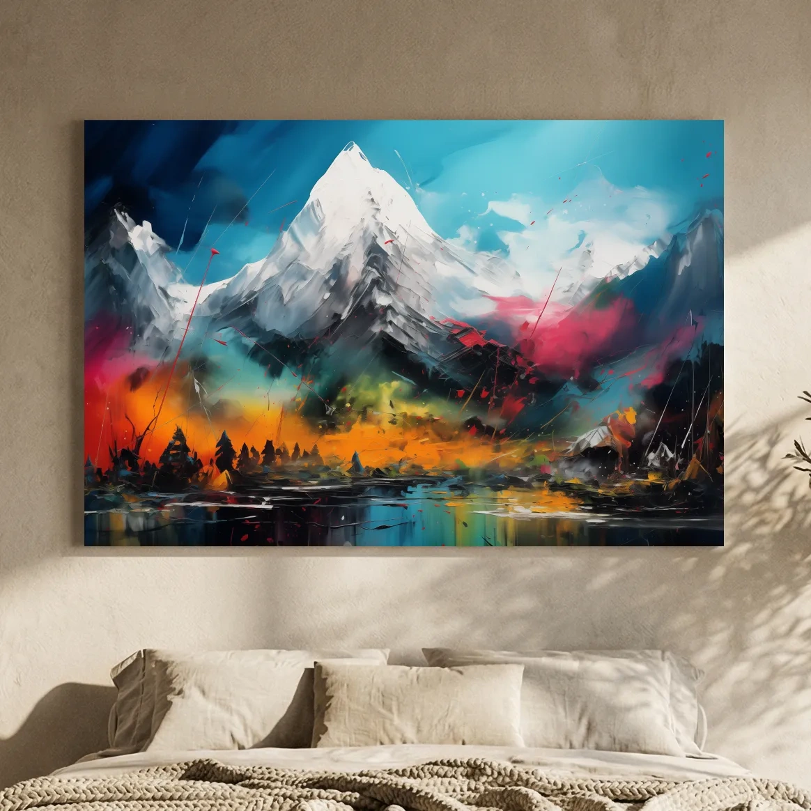 Vibrant Abstract Alpine Mountain Peaks - Colorful Impasto Painting Style Wall Art