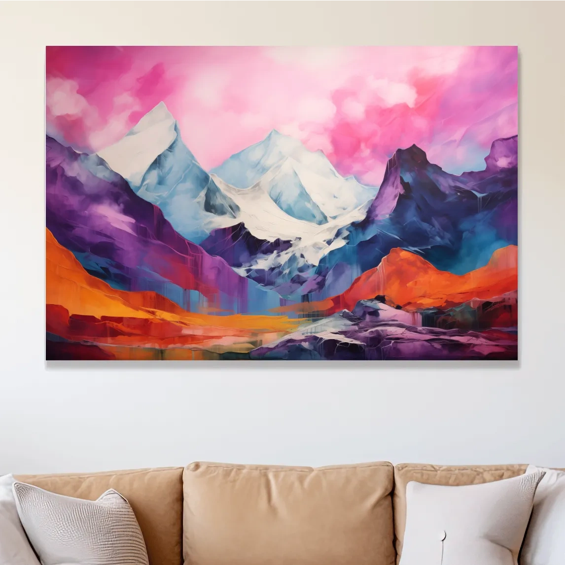 Vibrant Abstract Alpine Mountain Landscape Painting - Colorful Contemporary Wall Art