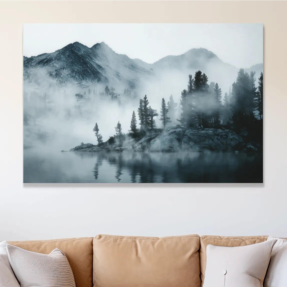 Frosty Alpine Mountain Lake Photography - Black & White Landscape Wall Art