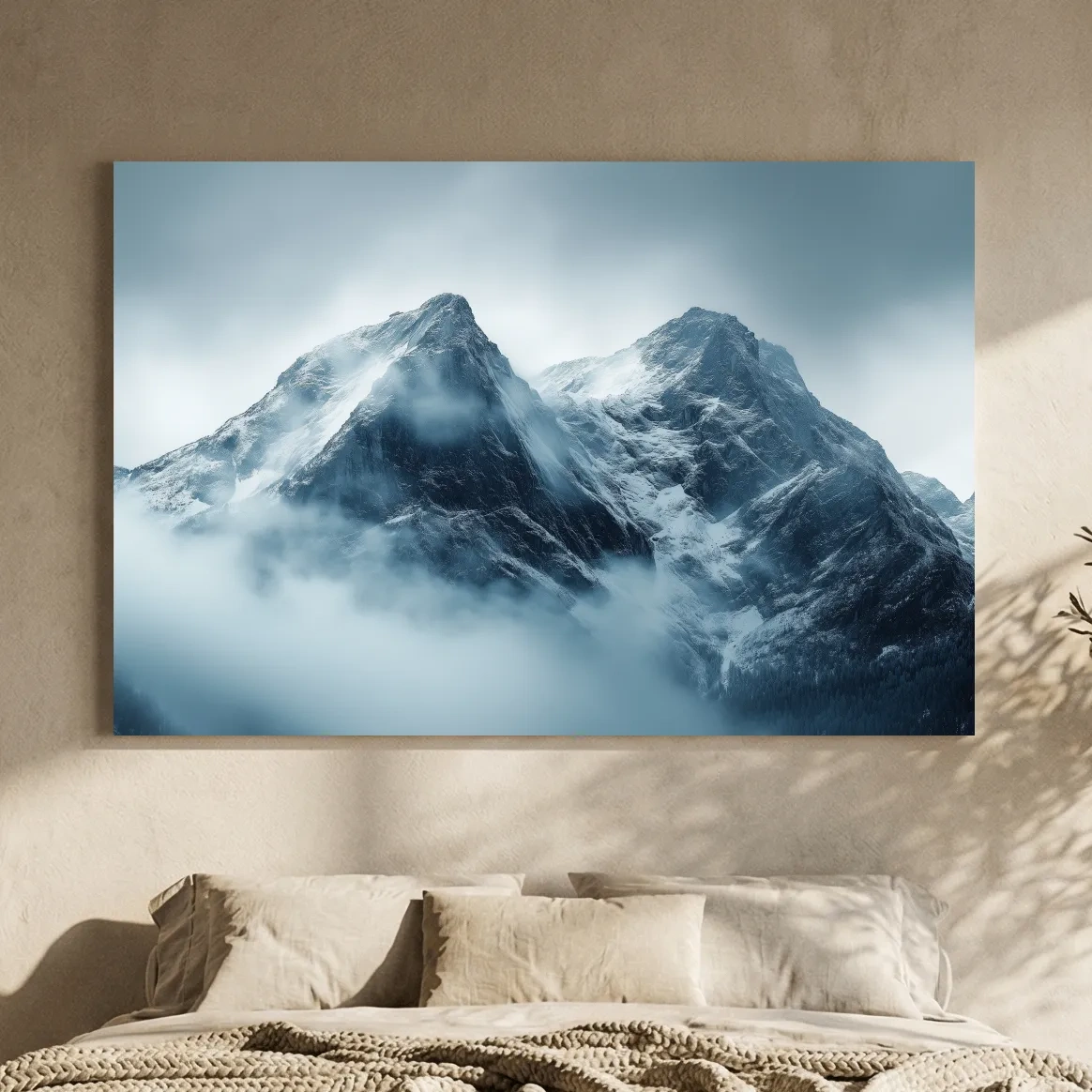 Moody Snowcapped Mountain Peaks - Atmospheric Alpine Photographic Wall Art