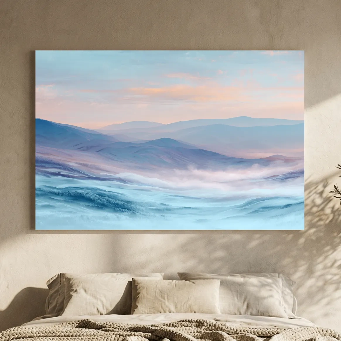 Ethereal Pastel Misty Mountain Landscape - Serene Abstract Forest Wall Art