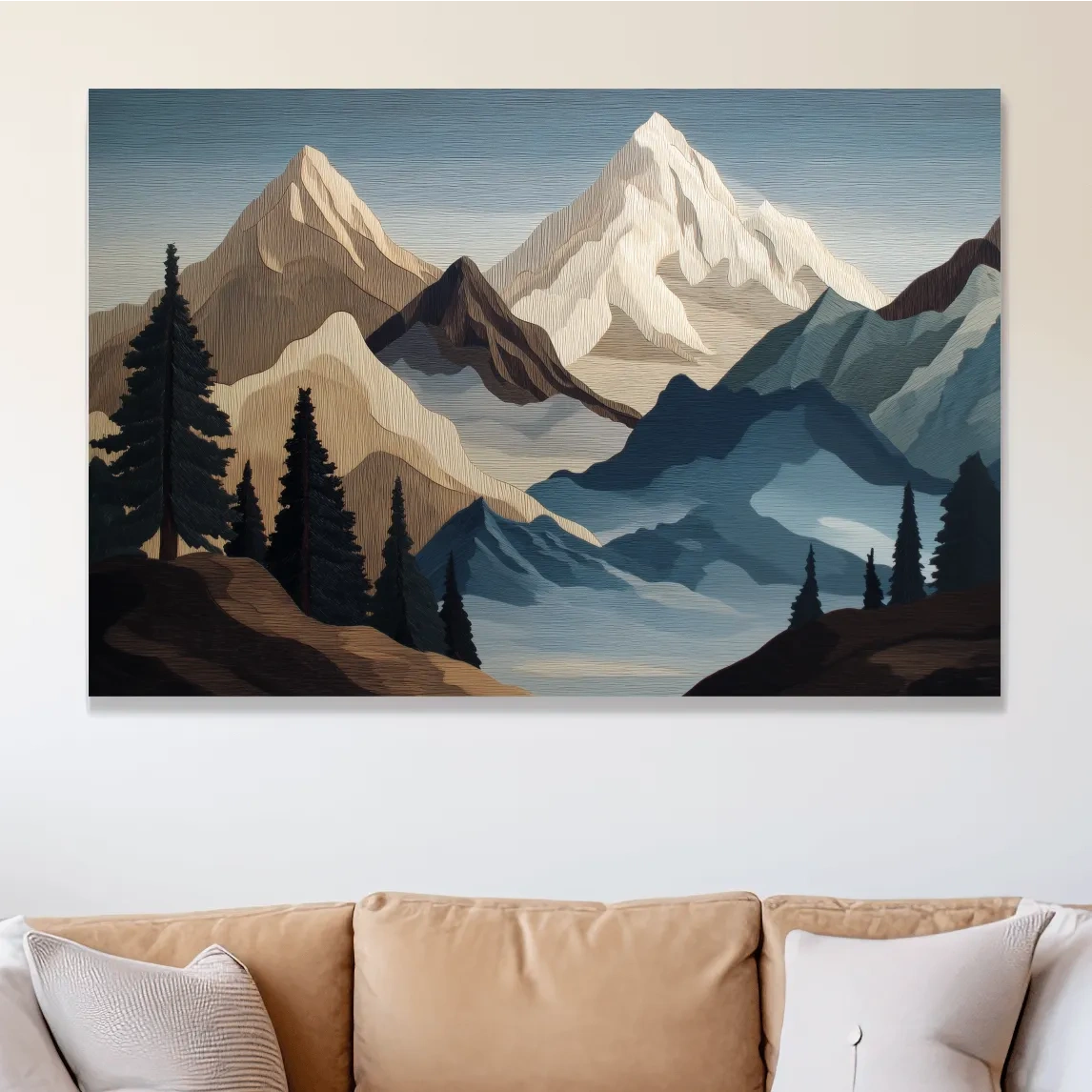 Textured Layered Alpine Mountain Peaks - Scenic Forest Wall Art