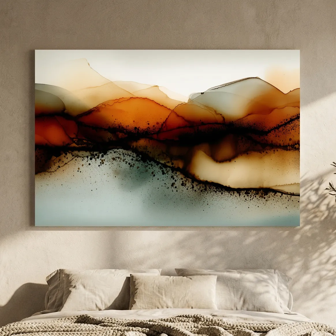 Moody Abstract Sepia Mountain Layers - Modern Alcohol Ink Landscape Wall Art