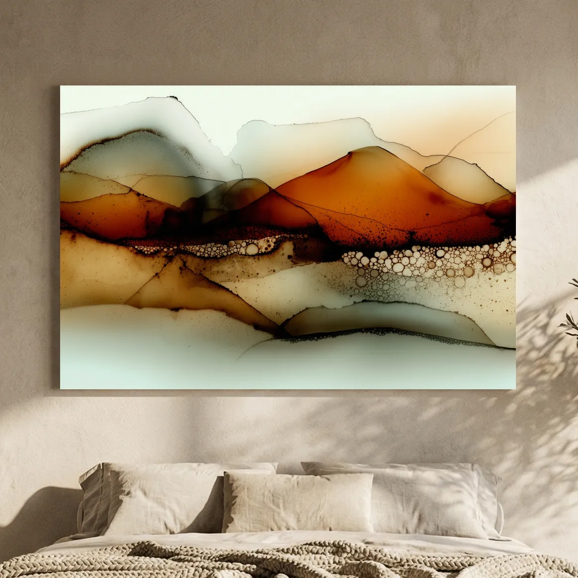 Amber Alcohol Ink Mountains - Abstract Landscape Wall Art