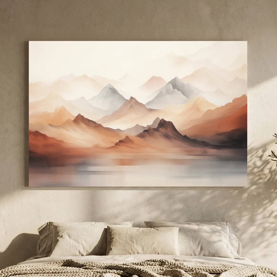 Pastel Mountain Range Watercolor - Warm Neutral Landscape Wall Art