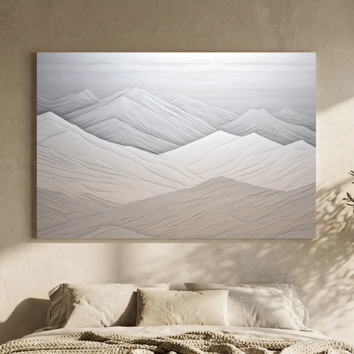 Minimalist Layered Mountain Relief Landscape - Monochrome Wall Art