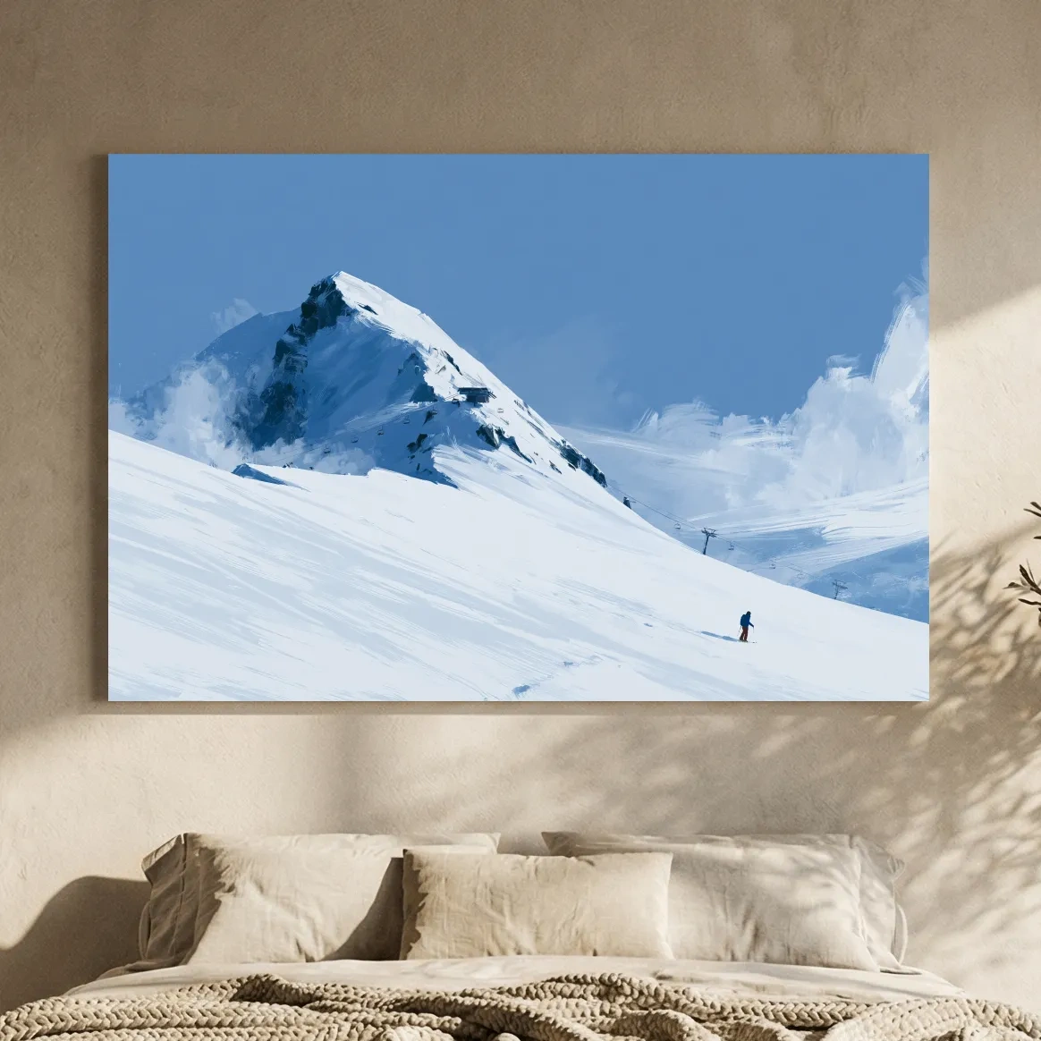 Minimalist Backcountry Skier Painting - Alpine Winter Landscape Wall Art