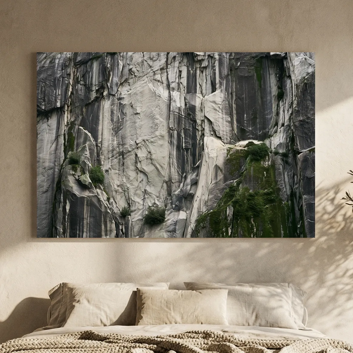 Textured Granite Cliff Face Photography - Moody Monochrome Rock Wall Art