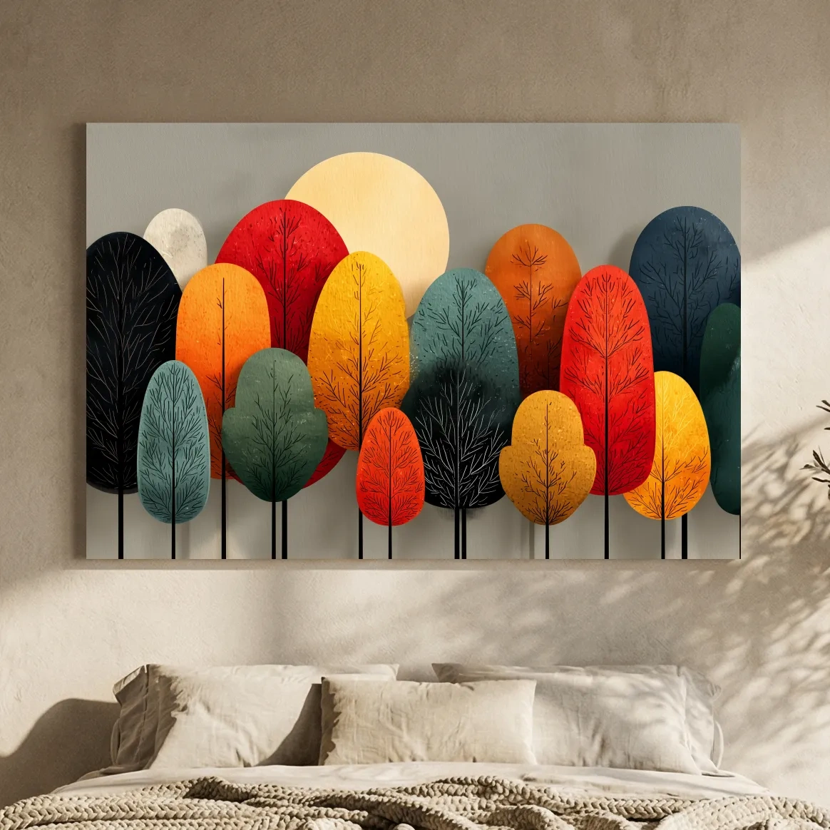 Mid-Century Abstract Autumn Forest Trees - Modern Scandinavian Landscape Artwork