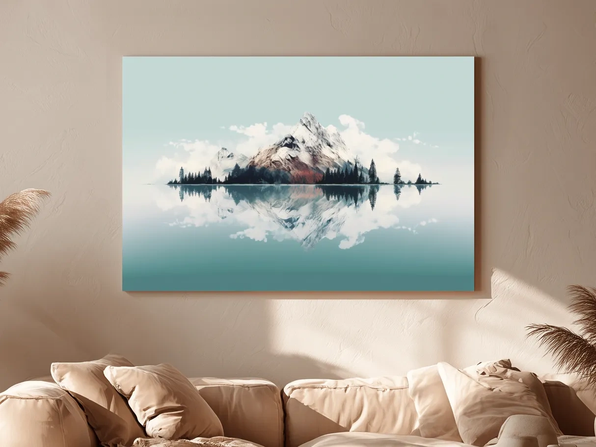 Minimalist Snowcapped Mountain Lake Reflection - Alpine Glacier Wall Art