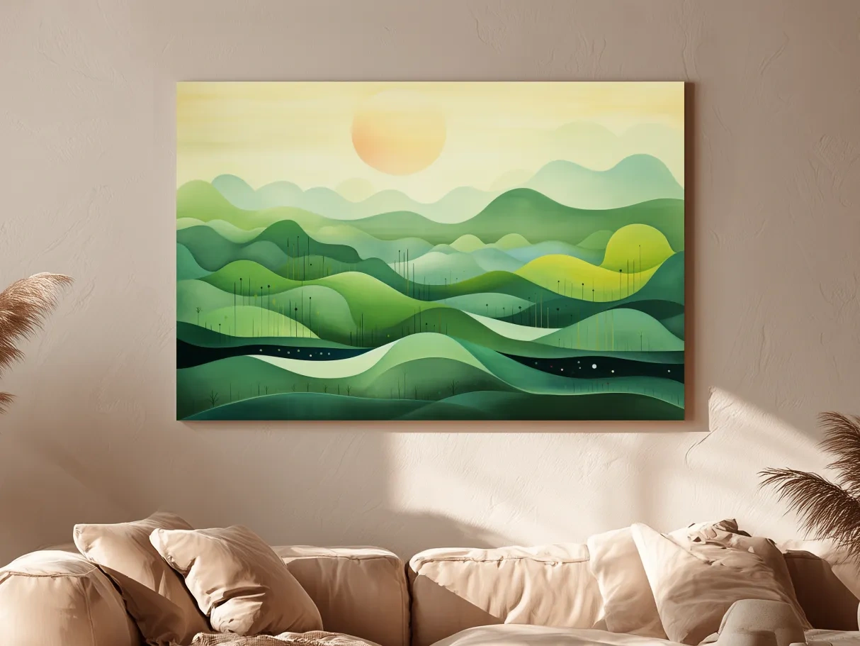 Minimalist Layered Green Rolling Hills - Serene Abstract Landscape Wall Art