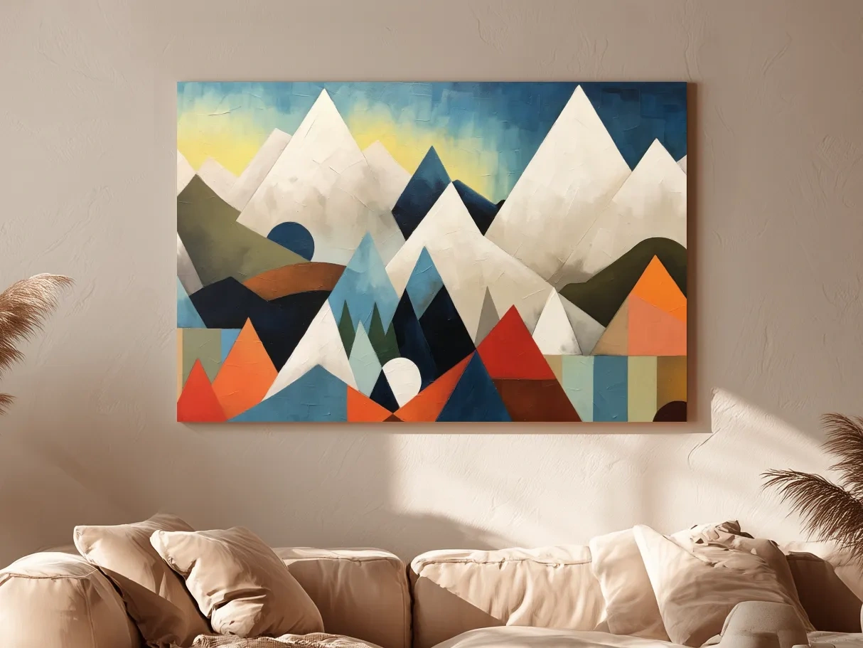 Abstract Suprematism Mountain Peaks Painting - Colorful Modern Wall Art