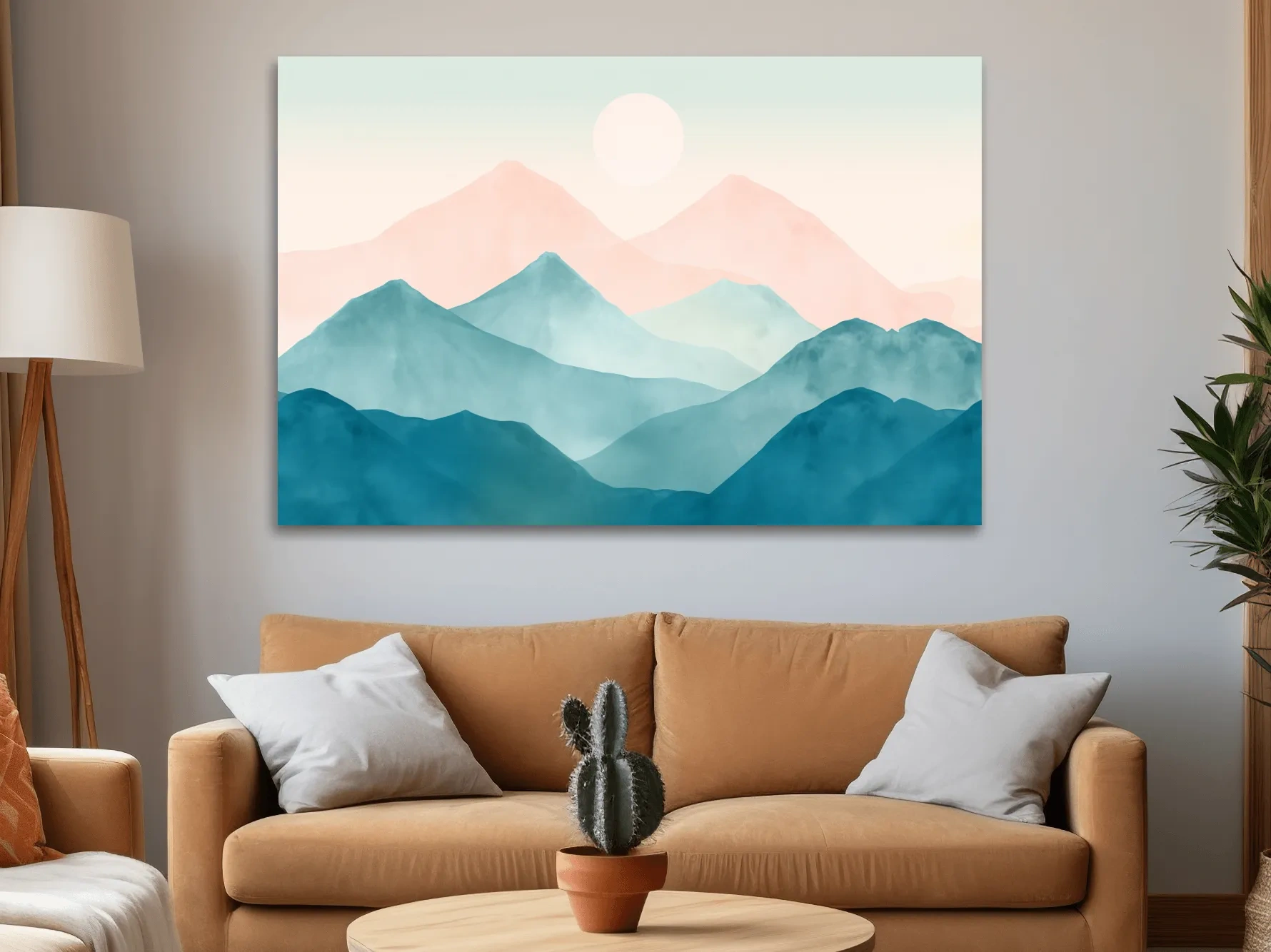Soft pastel mountain landscape painting