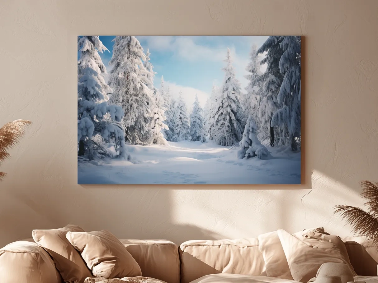 Serene Snowy Pine Forest Photography - Winter Wonderland Nature Wall Art