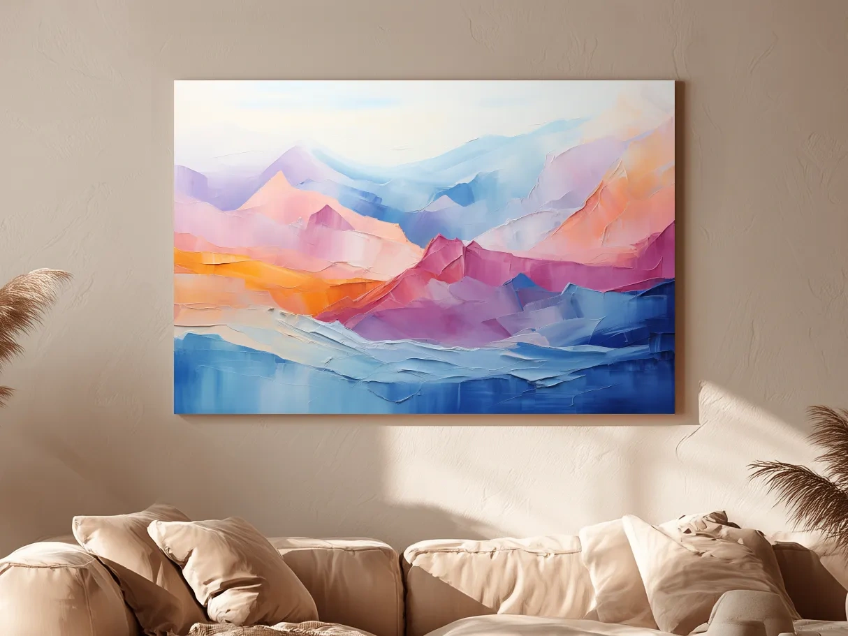 Vibrant Pastel Abstract Mountain Landscape - Colorful Textured Painting Style Wall Art