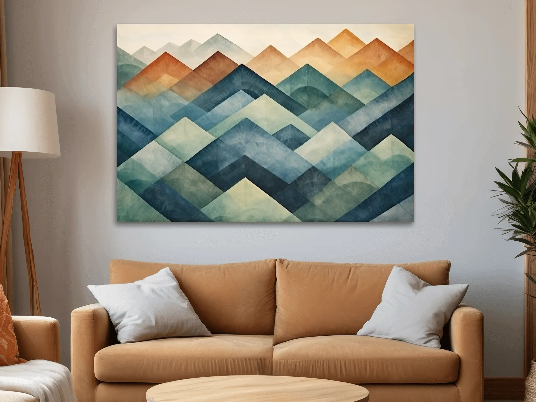 Geometric Watercolor Mountain Peaks - Abstract Landscape Wall Art