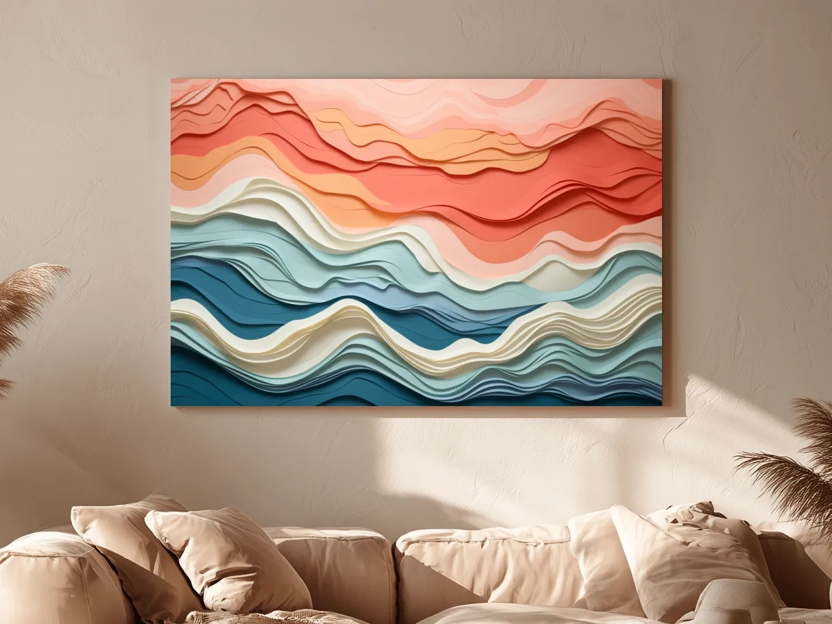 Layered Abstract Topographic Waves - 3D Paper Cut Style Wall Art