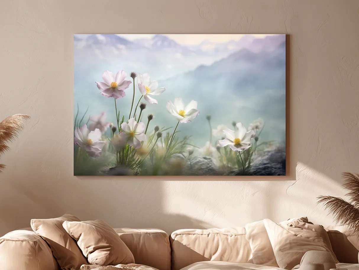 Dreamy Alpine Wildflower Meadow - Soft Pastel Mountain Botanic Artwork