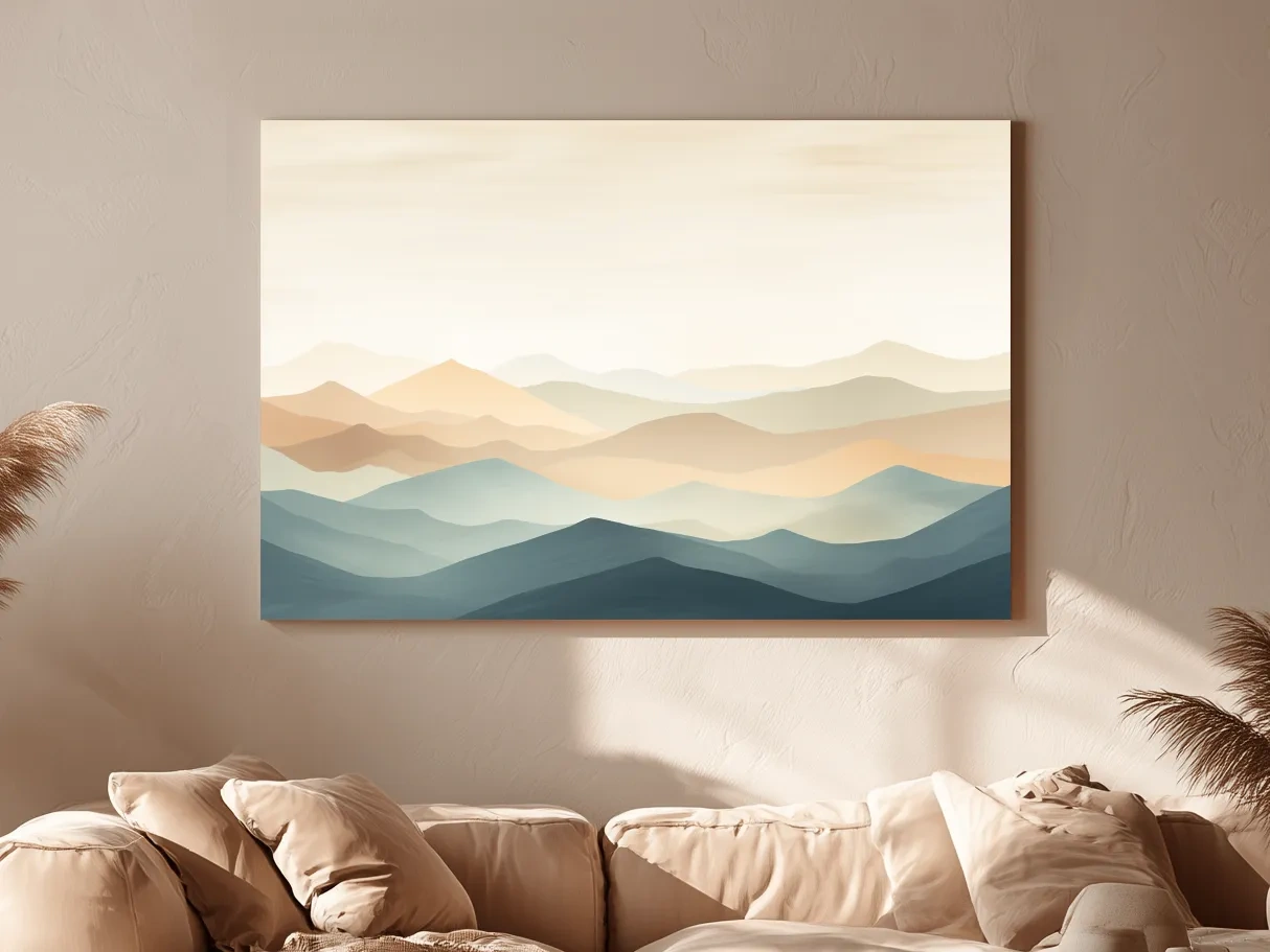 Minimalist Pastel Layered Mountain Landscape - Serene Abstract Nature Wall Art