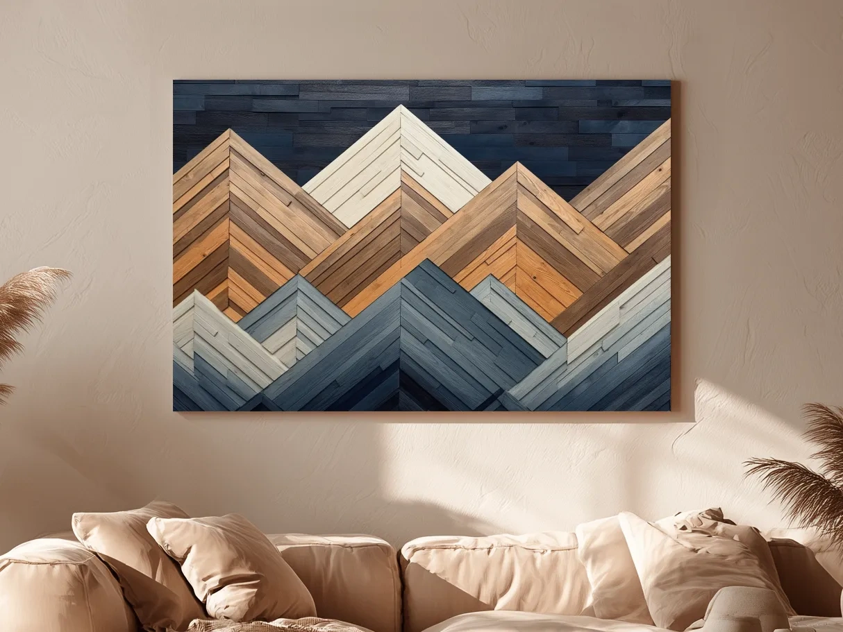 Geometric Wood Plank Mountains - Modern Rustic Canvas Wall Art