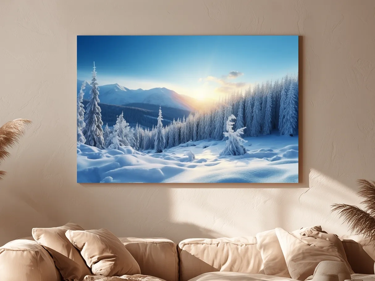 Snowy Alpine Forest Sunrise - Winter Nature Photographic Wall Art