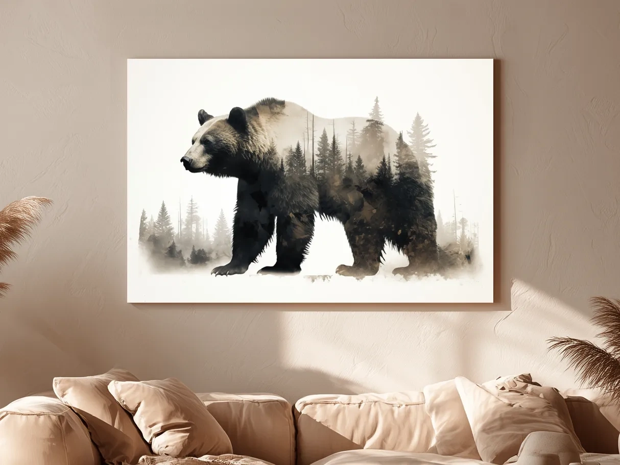 Grizzly Bear Double Exposure Forest - Wildlife Nature Wall Art