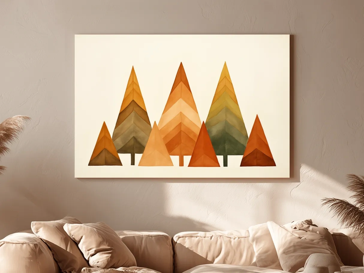 Minimalist Watercolor Pine Tree Forest - Scandinavian Geometric Nature Wall Art