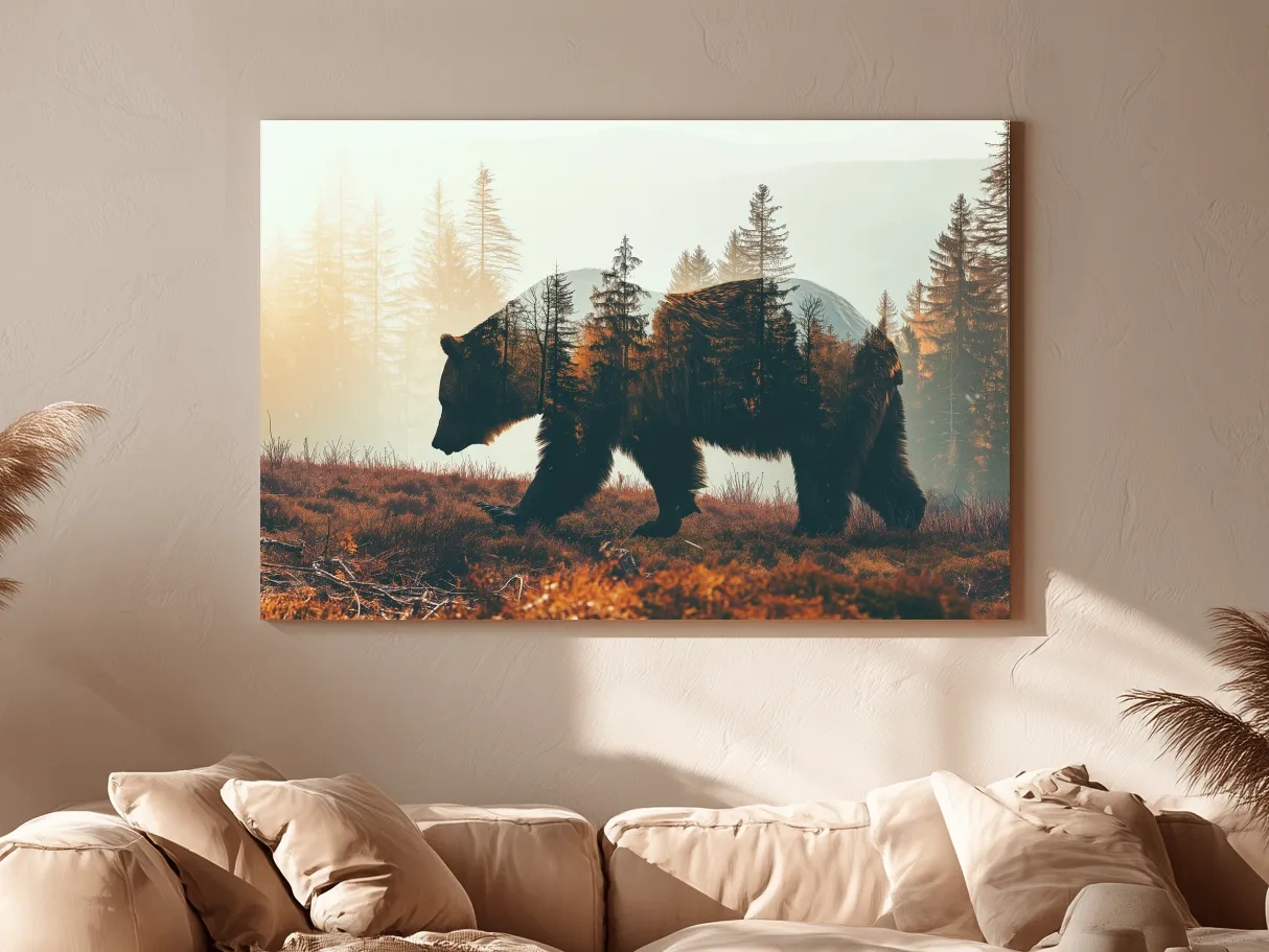 Double Exposure Grizzly Bear Forest - Misty Mountain Wildlife Photographic Artwork
