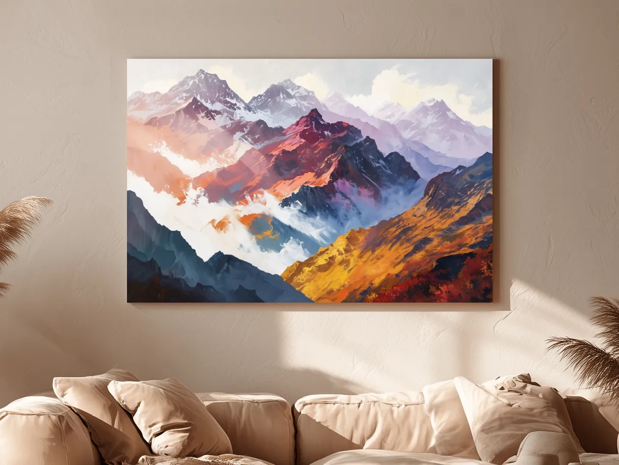 Vibrant Abstract Alpine Mountain Peaks - Colorful Impressionist Painting Wall Art