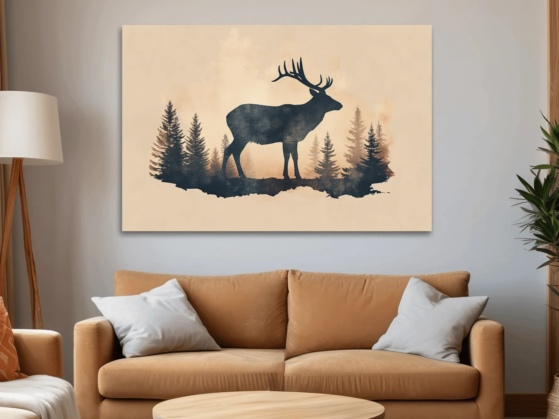 Vintage Sepia Deer Silhouette In Pine Forest - Rustic Woodland Artwork