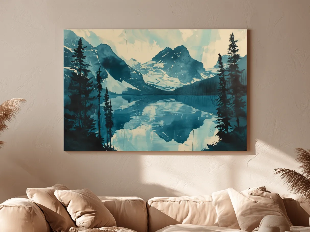 Rocky Mountains Alpine Lake Reflection - Watercolor Mountain Artwork