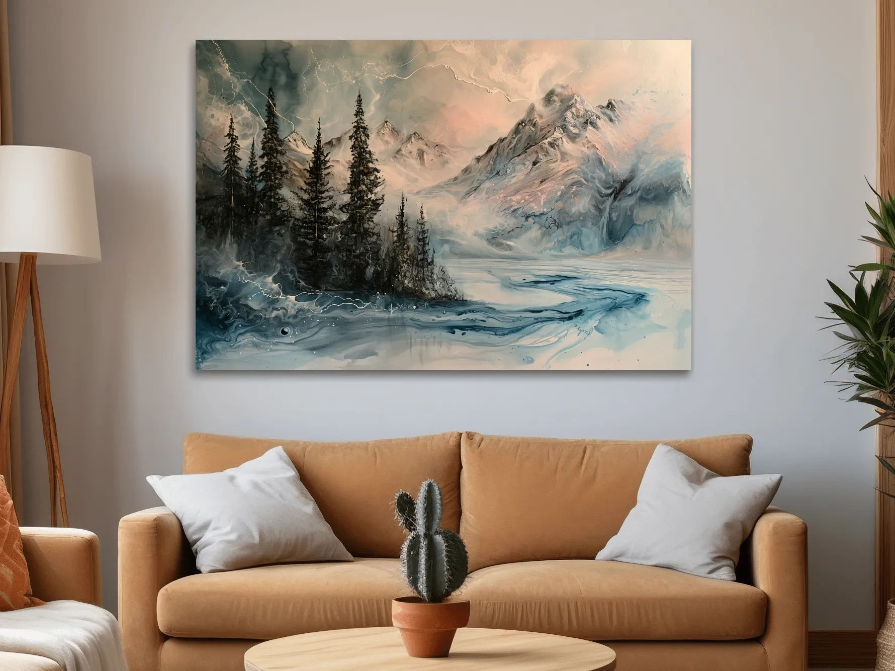 Ethereal Mountain Lake Alpine Forest - Moody Abstract Alcohol Ink Wall Art