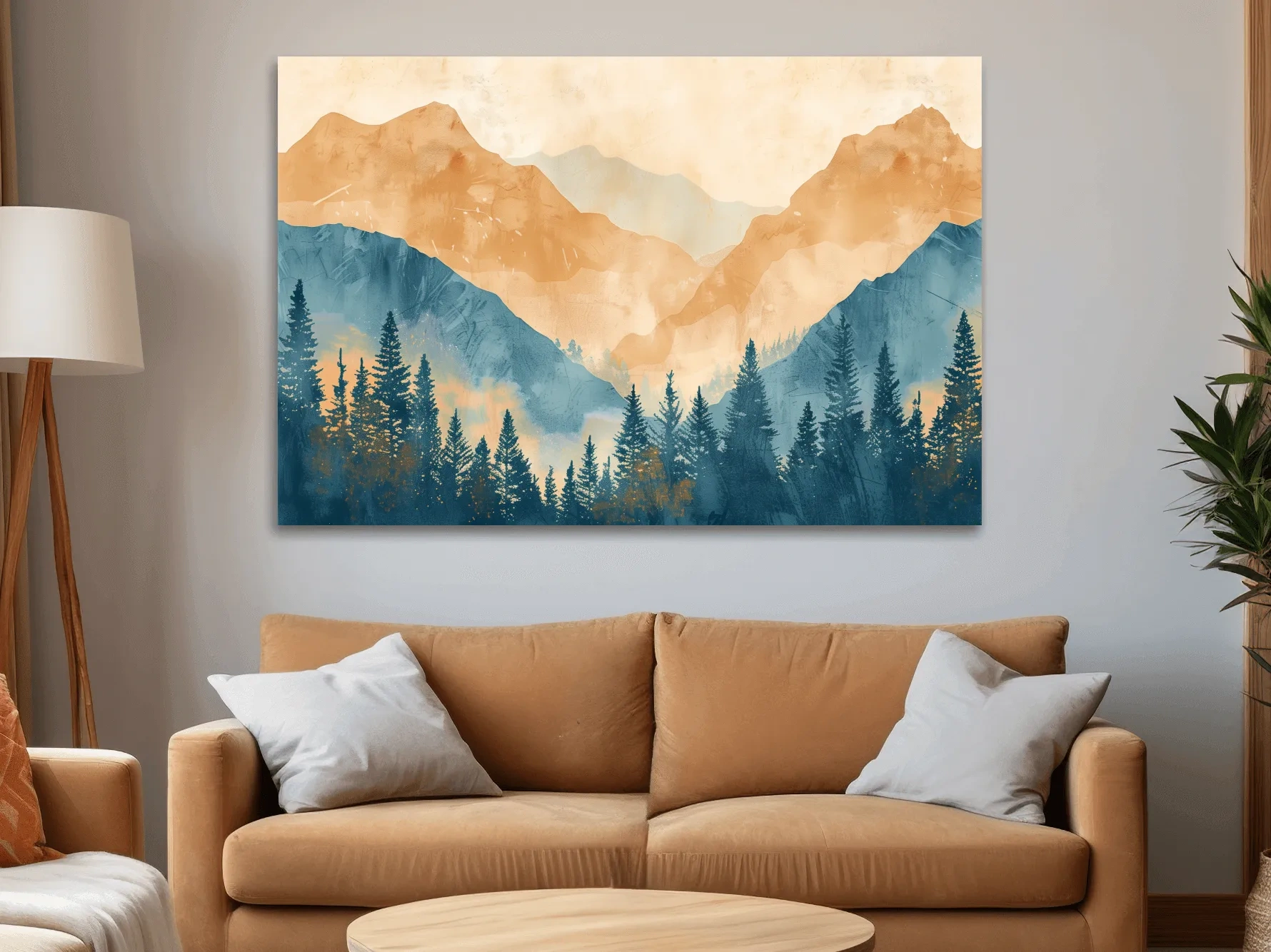 Misty Mountain Range Watercolor - Pine Forest Landscape Artwork