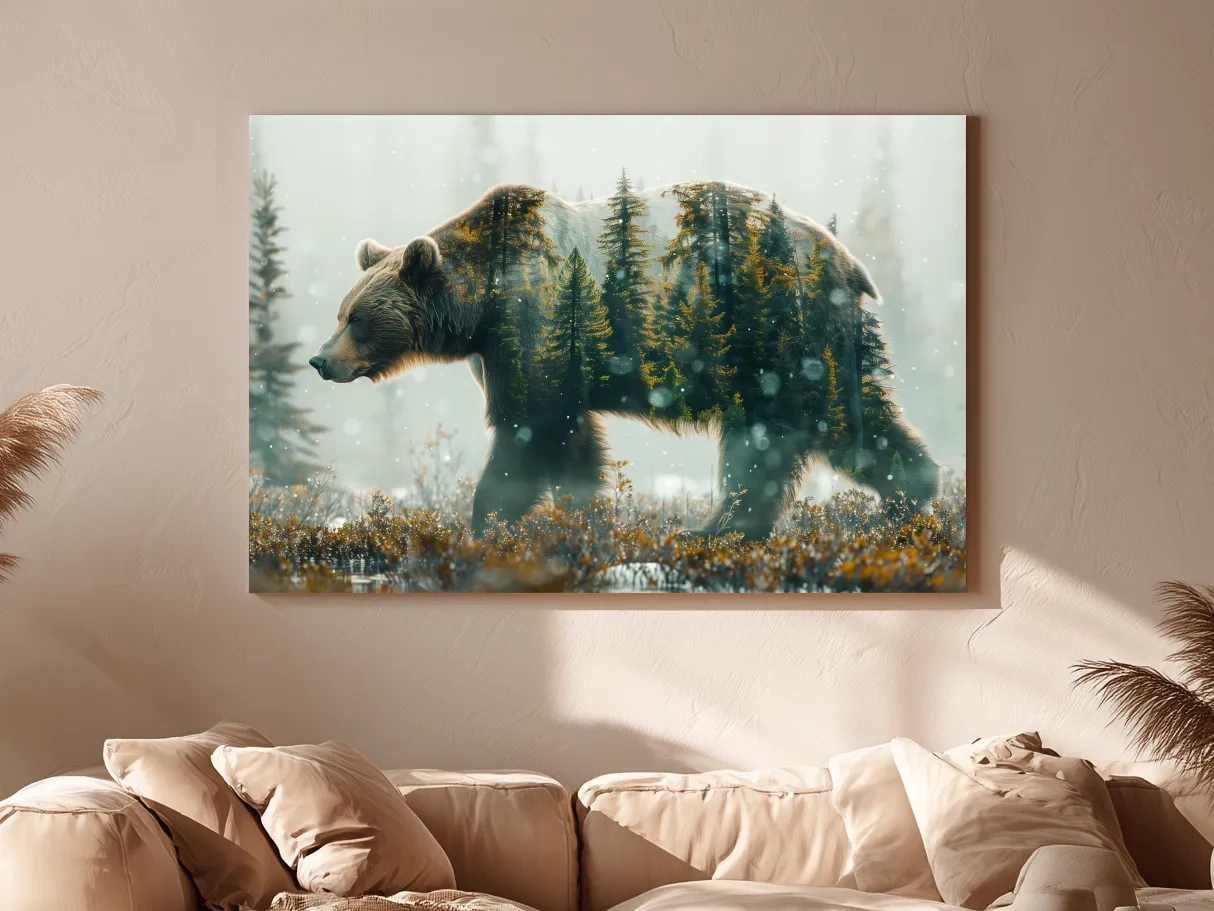 Moody Double Exposure Grizzly Bear Forest - Photographic Wildlife Wall Art