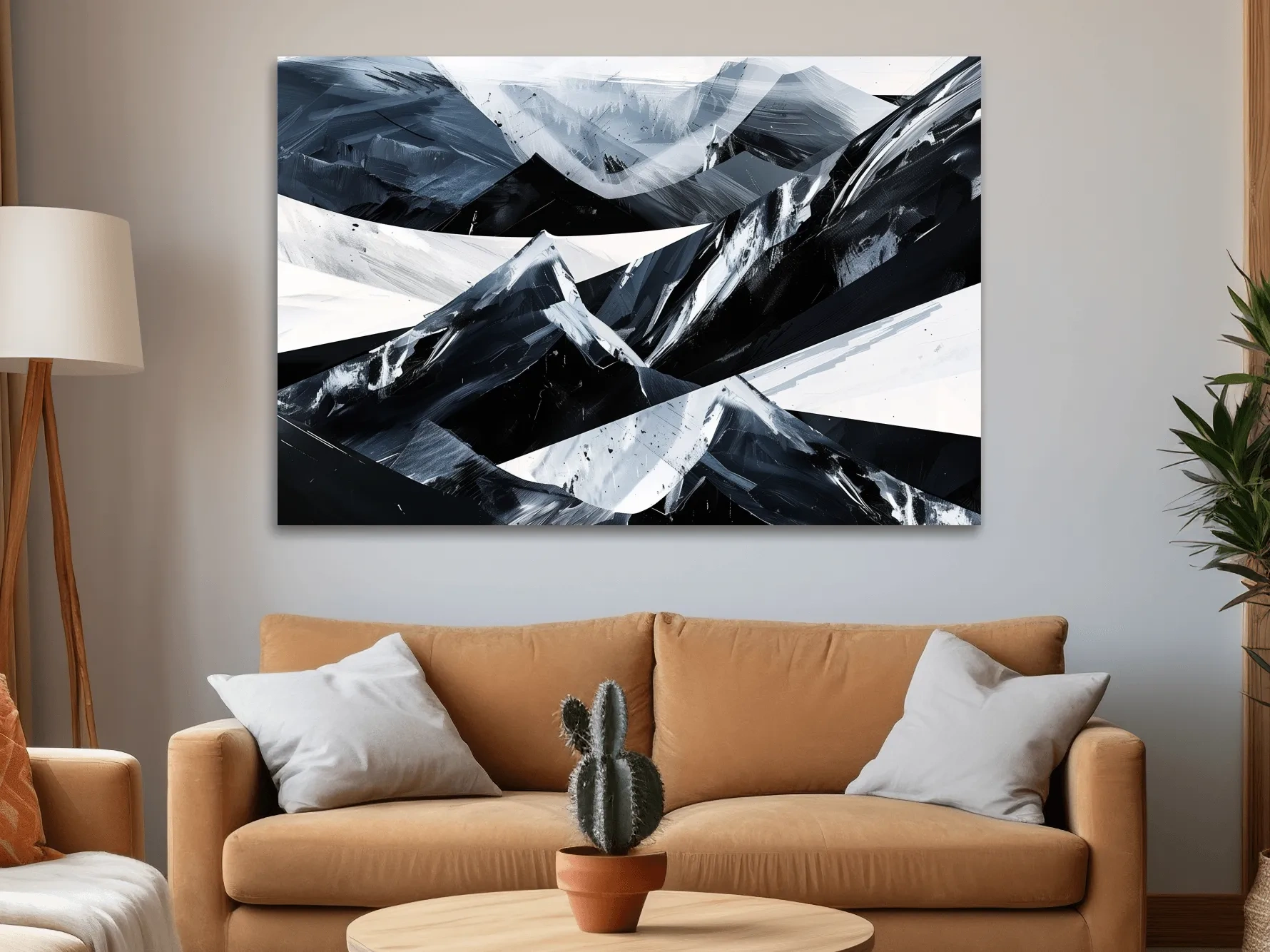 Modern abstract black and white mountain wall art painting
