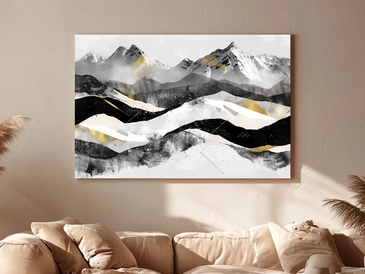 Abstract Mountain Range With Gold Accents - Modern Alpine Landscape Wall Art