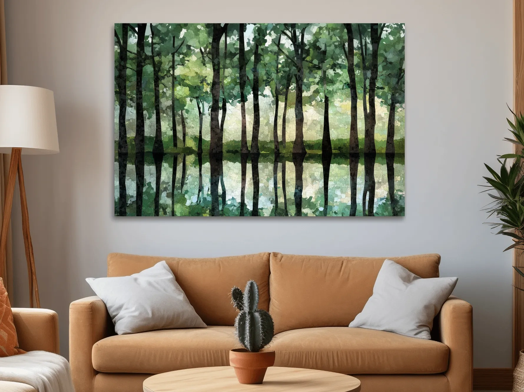 Forest of trees pattern artwork, mosaic style painting wall art