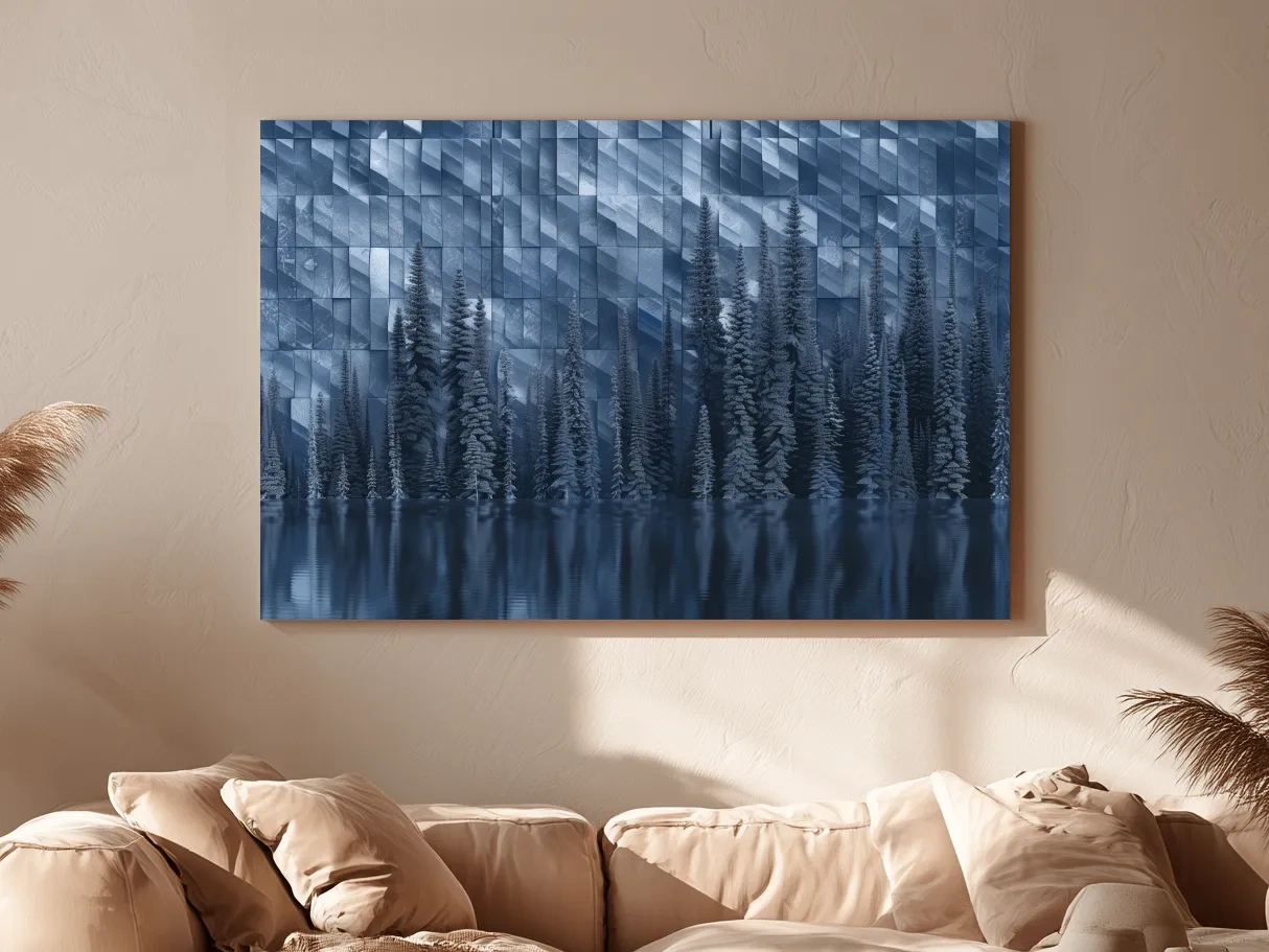 Geometric Digital Alpine Lake Artwork - Abstract Winter Landscape Wall Art