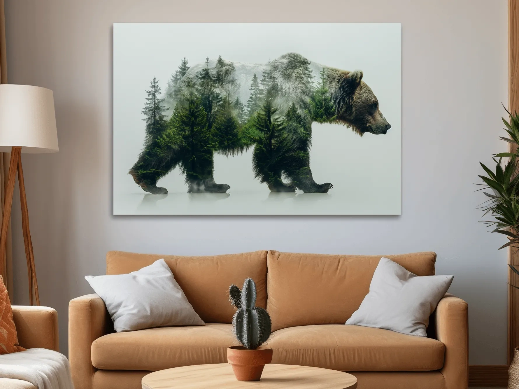 Grizzly bear artwork, double exposure forest art