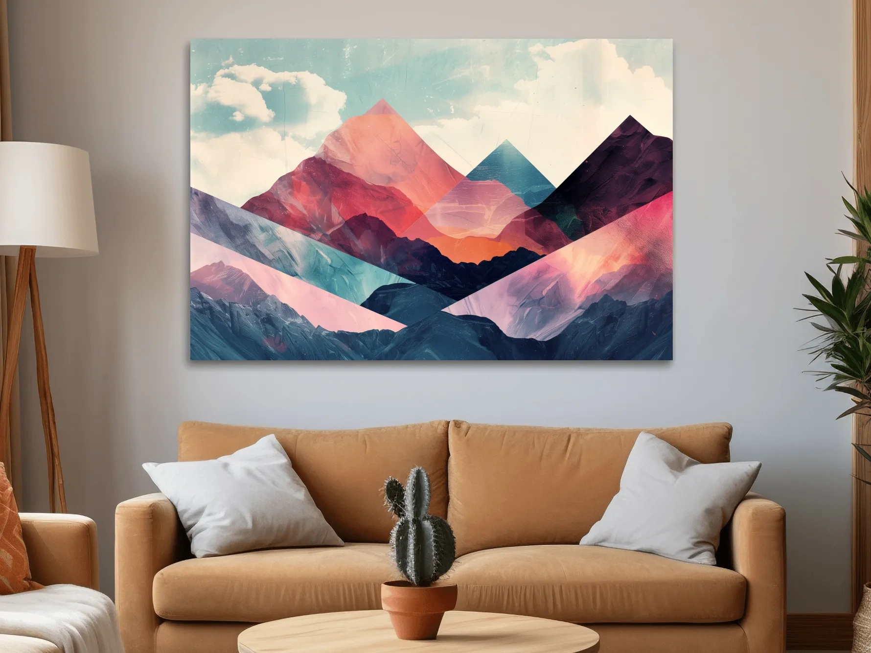 Vibrant Geometric Mountain Peaks - Modern Abstract Collage Wall Art