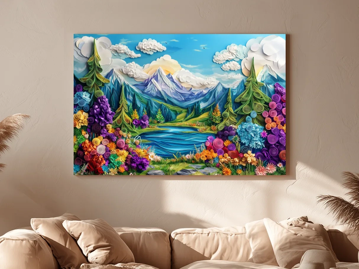 Colorful Paper Quilling Alpine Meadows Landscape - 3D Effect Nature Wall Art