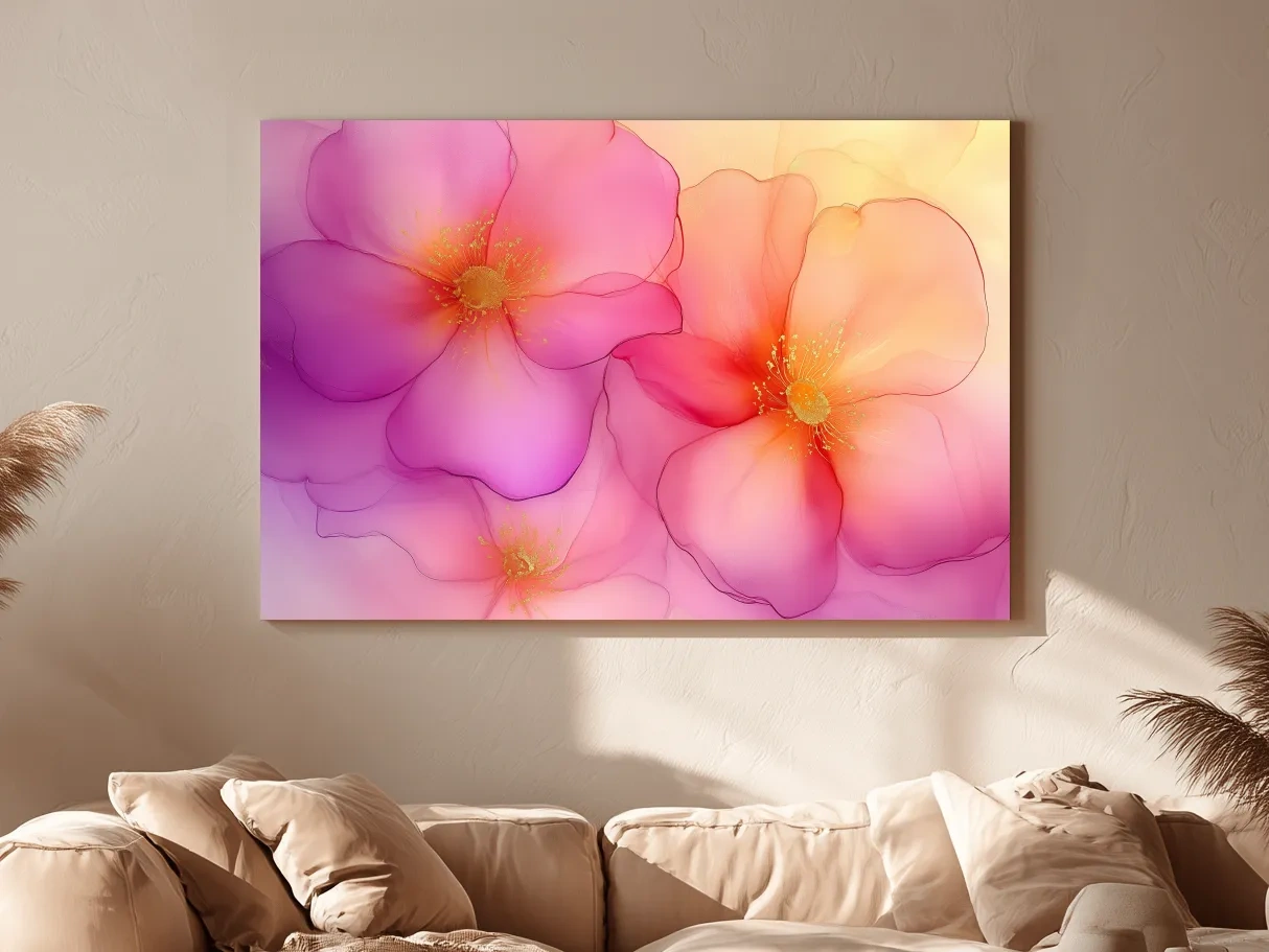 Vibrant Pink Blossom Watercolor Illustration - Modern Floral Wall Art