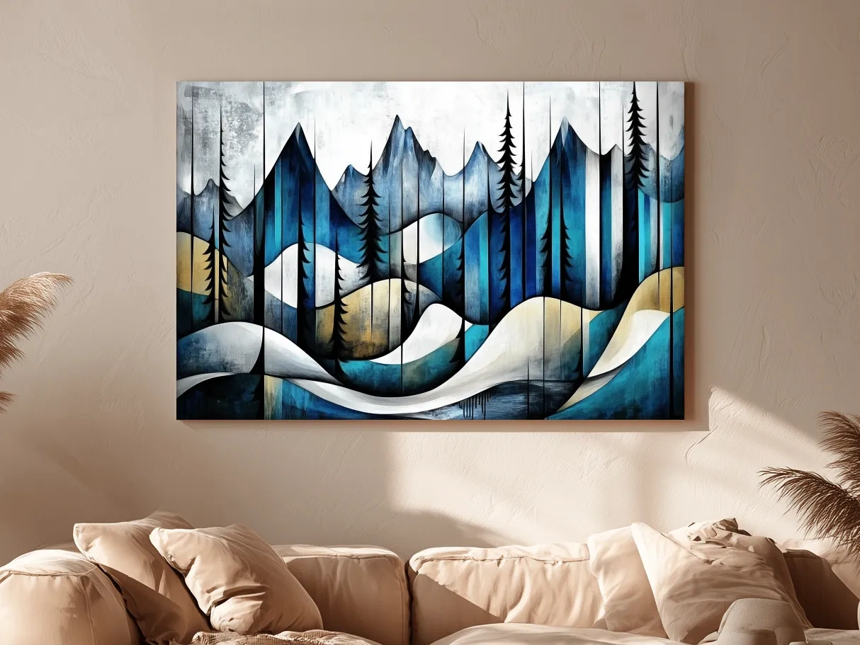 Abstract Alpine Forest Painting - Modern Mountain Wall Art