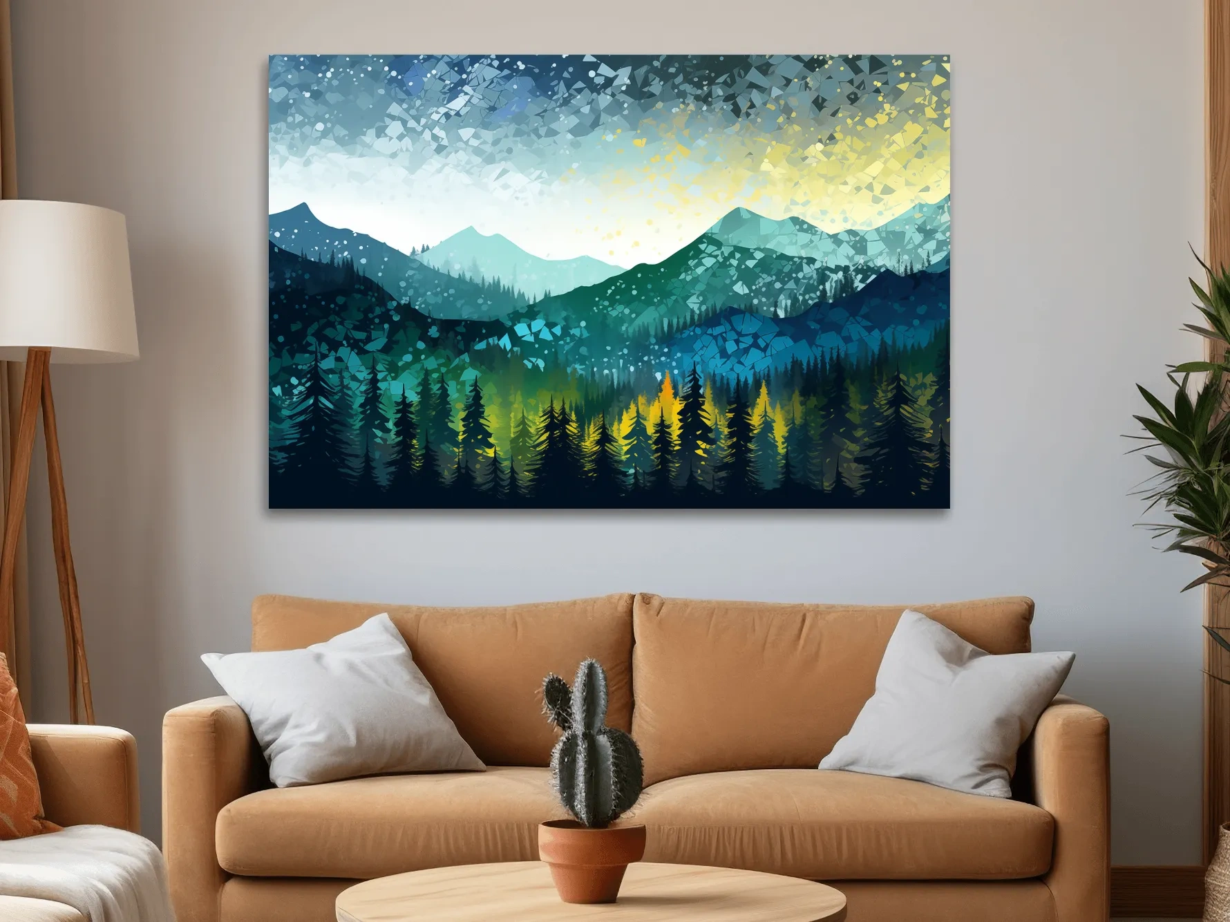 Geometric Mountain Forest Landscape - Abstract Mosaic Wall Art