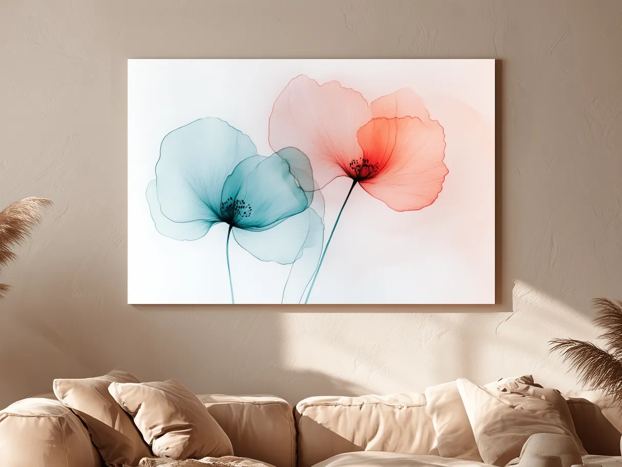 Minimalist Translucent Poppy Flowers Watercolour - Modern Botanical Wall Art