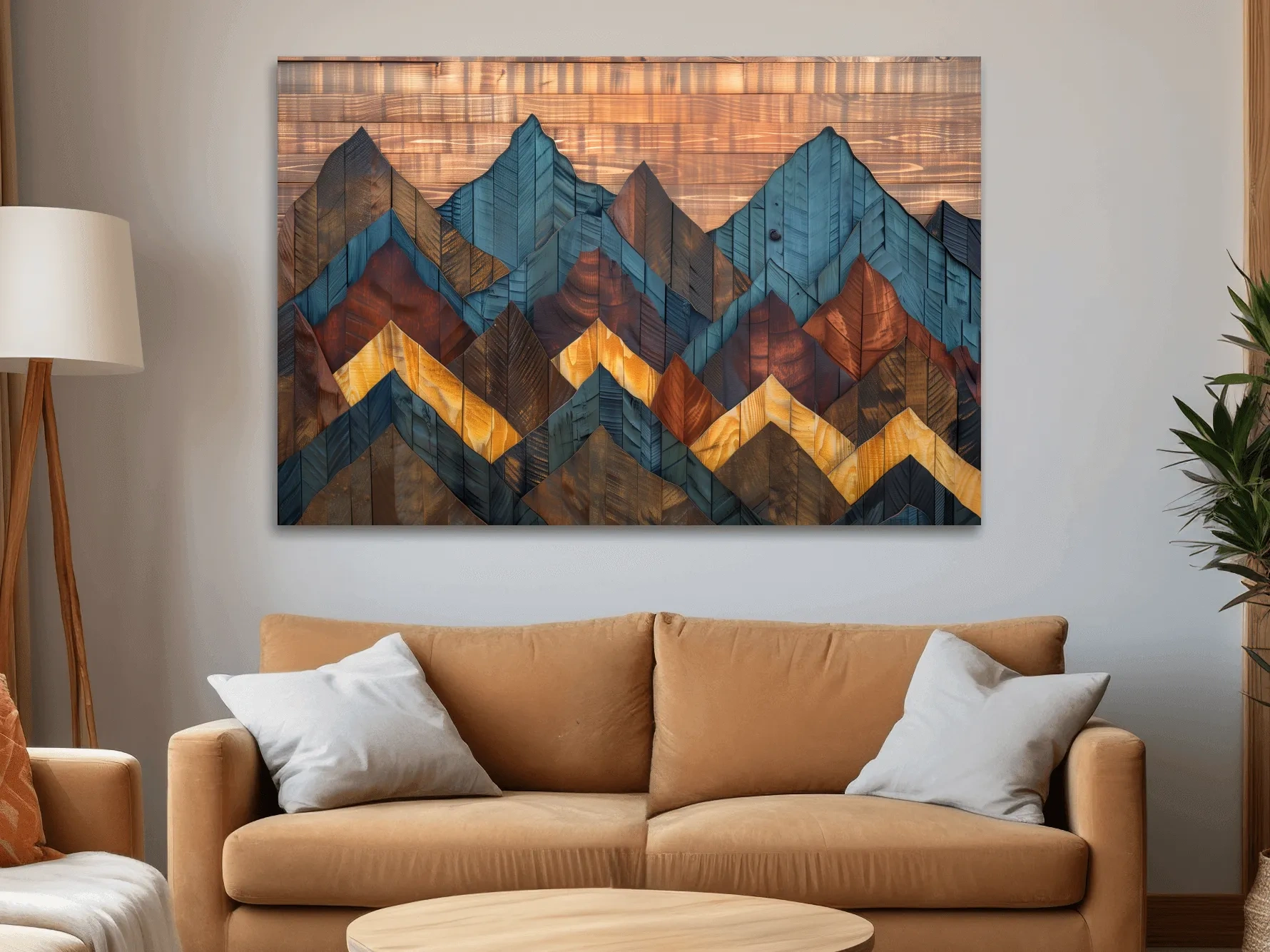 Geometric Wood Grain Mountain Range - Rustic Landscape Artwork